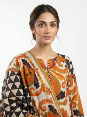 Rust Geometric Motif Dress